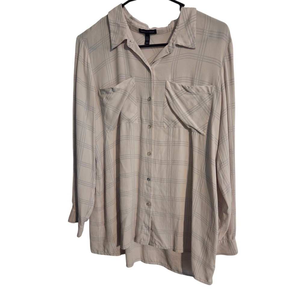 Eileen Fisher White/Gray 100% Silk‎ shirt size M
